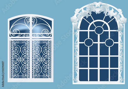two windows on blue background