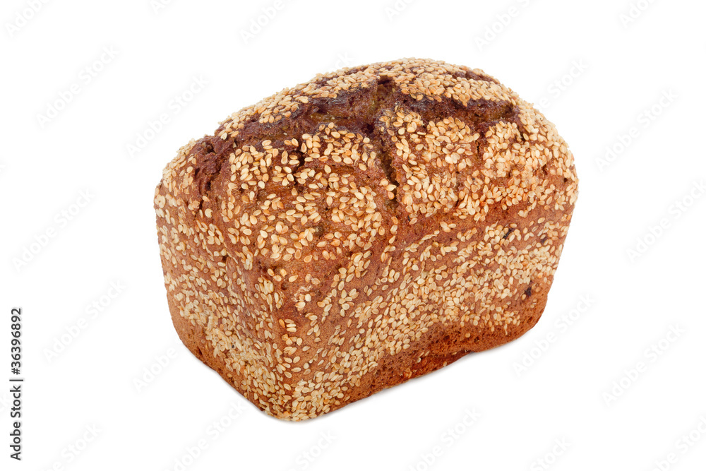 Baked rye bread with linseeds on the white isolated background Baked rye bread with linseeds on the white isolated background