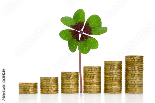 Geldmünzen mit Kleeblatt