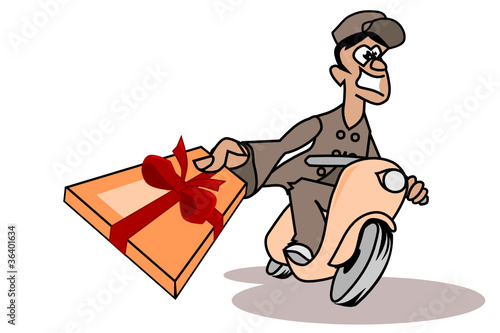 Cheerful parcel deliverer with gift box