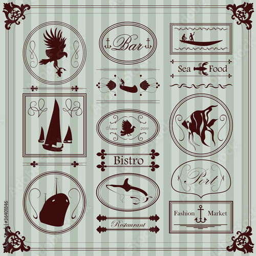 Vintage sailor marine elements illustration collection