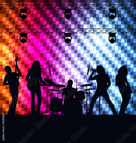 Rock band vector background with neon lights