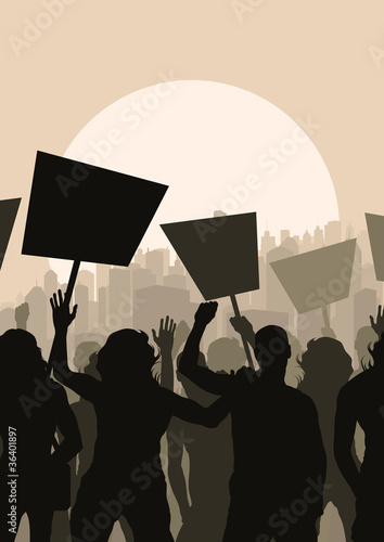 Protesters crowd landscape background illustration