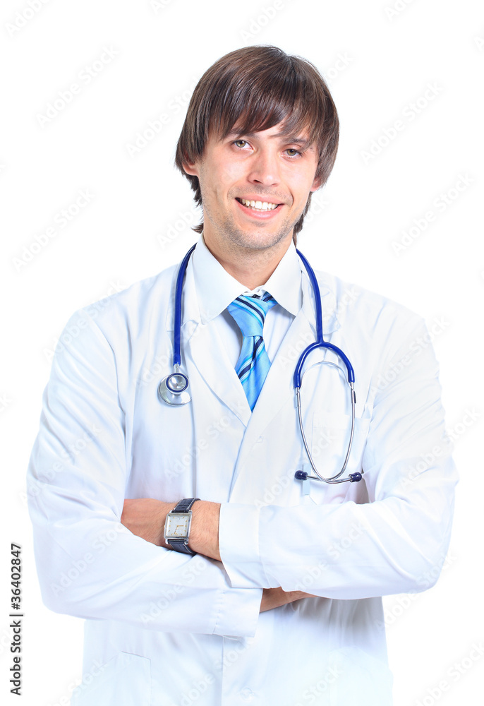 young male doctor portrait, isolated on white young male doctor portrait, isolated on white