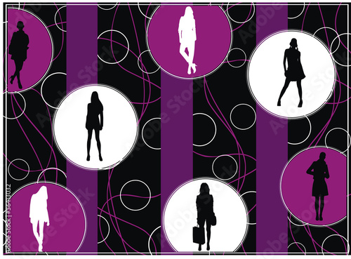 young females on abstract strip pattern