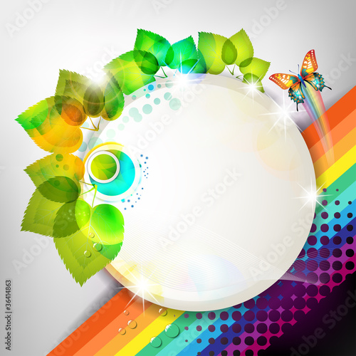 Banner design with leaf and butterfly