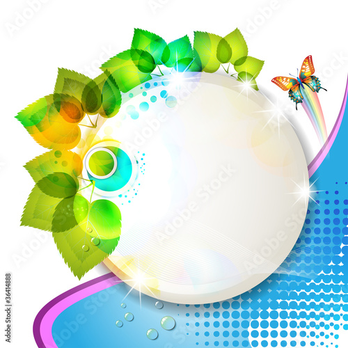 Banner design with leaf and butterfly