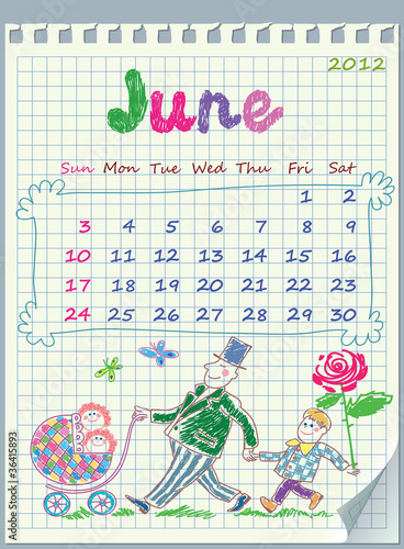 Calendar for June 2012. The week starts with Sunday.  Illustrati