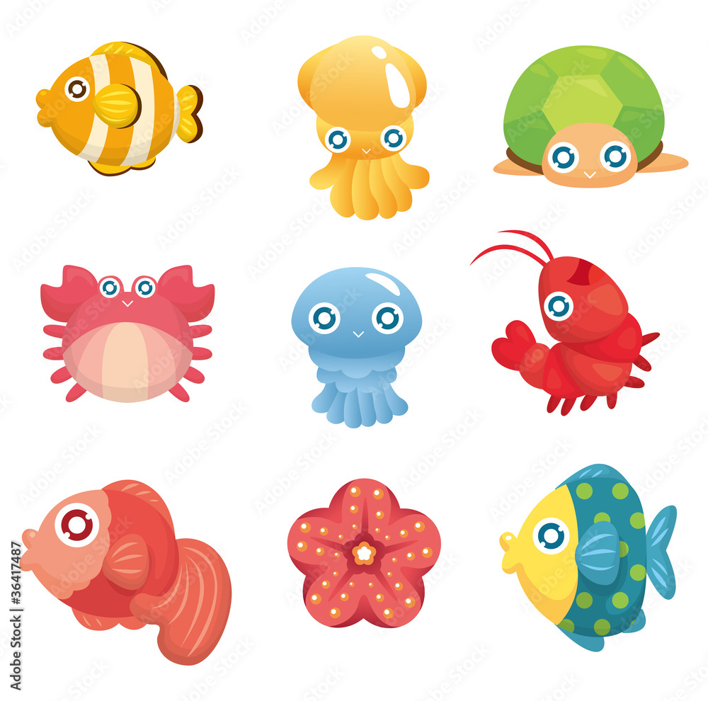 Fototapeta premium cartoon aquatic animal set