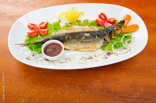 Fototapeta Naklejka Na Ścianę i Meble -  Fried fish in the plate