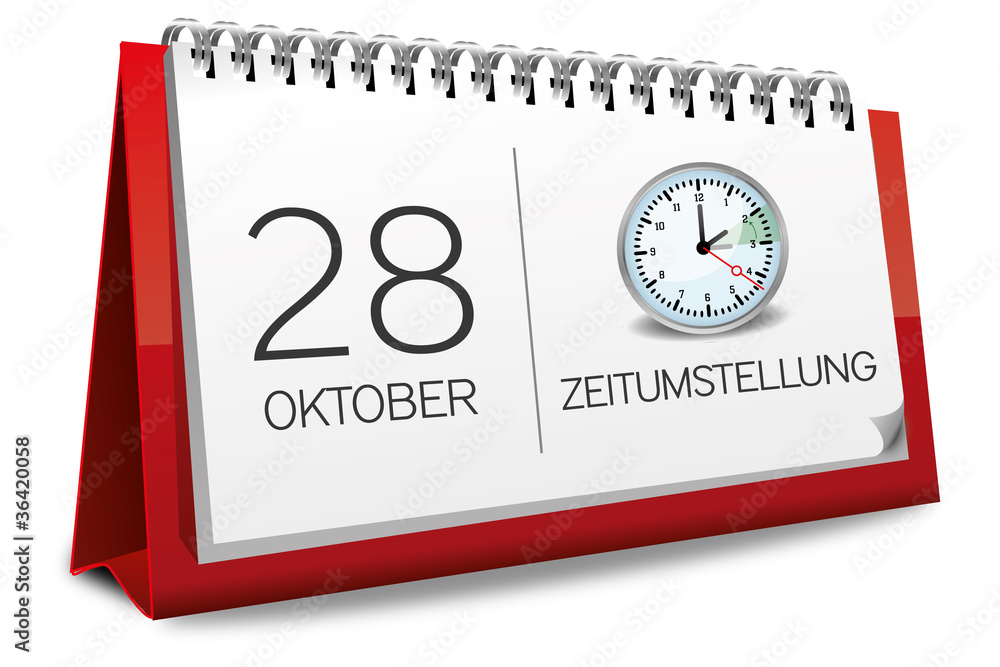 Kalender rot 28 Oktober Zeitumstellung Uhr