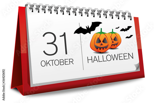 Kalender rot 31 Oktober Halloween Fledermäuse Kürbis