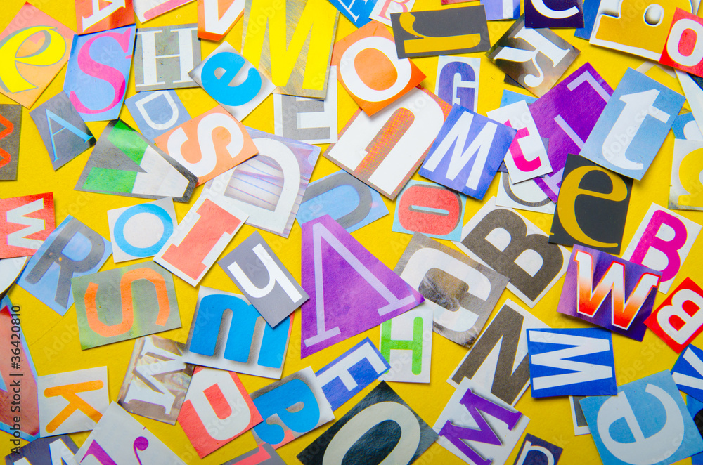 Newspaper clippings with various letters Newspaper clippings with various letters