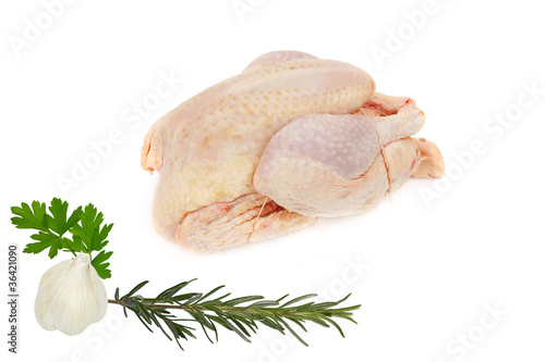 poulet cru sur fond blanc