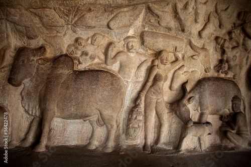Krishna Mandapum  Bas-relief in Mammallapuram  India