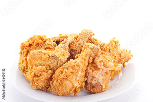 Crisp Juicy Fried Chicken on a White Plate