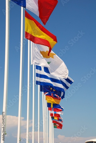 International flags, Nisyros island, Greece