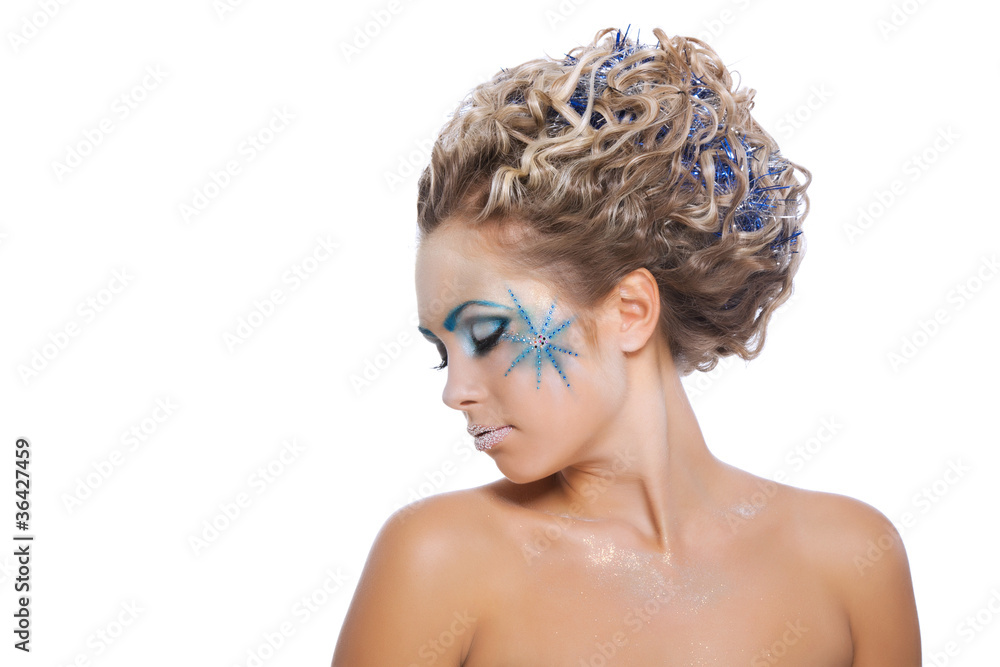 Naklejka premium beautiful attractive girl with make up and hair style