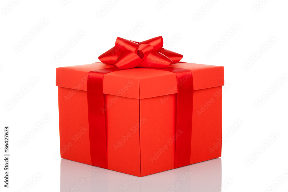 gift box with red ribbon bow isolated over white background gift box with red ribbon bow isolated over white background