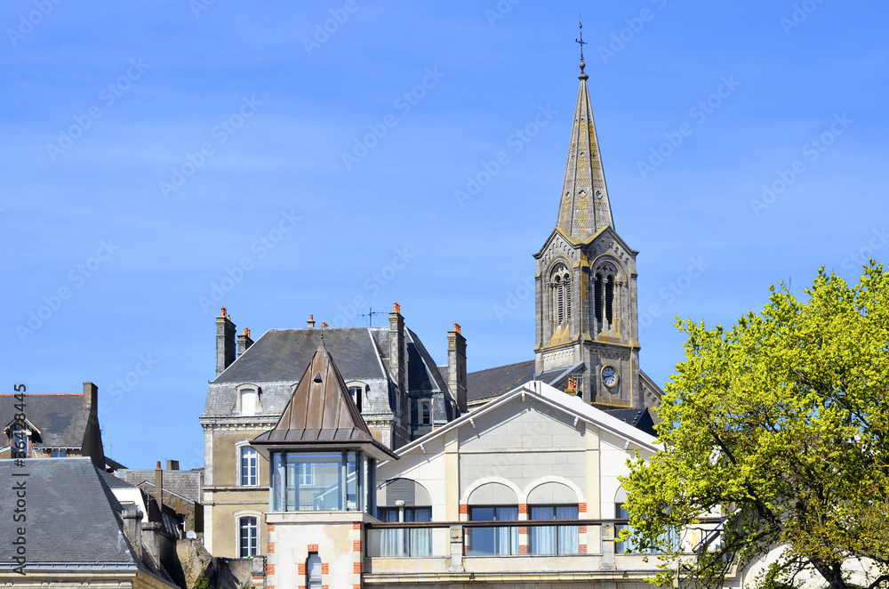 Tower bell church of Pornic in France Tower bell church of Pornic in France