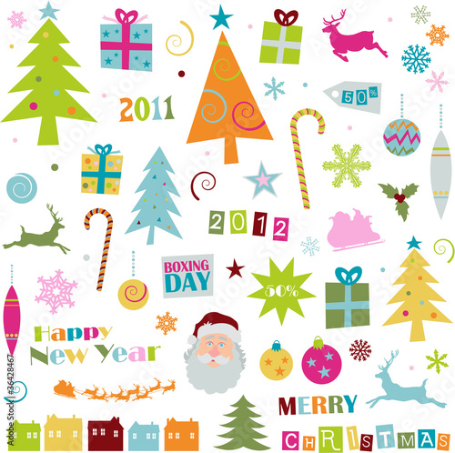 Collection of retro stylised Christmas elements