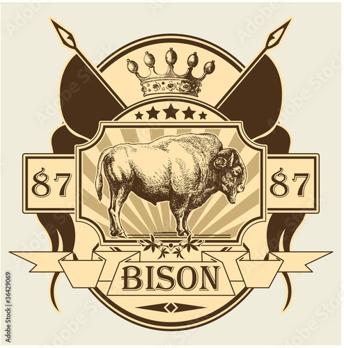 Label with the image of a bison