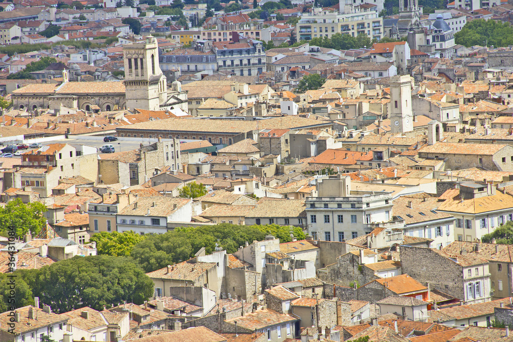Aerial view of the city Nimes, France