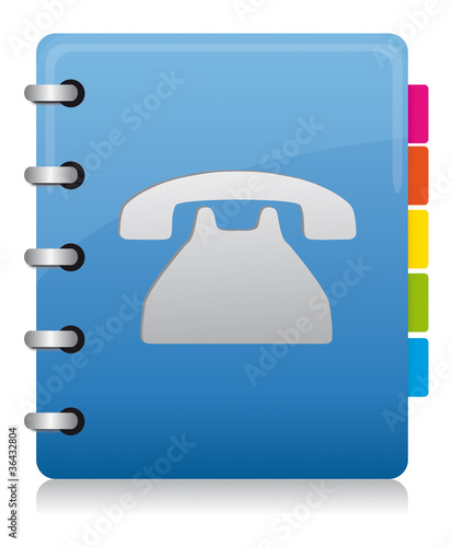 Agenda téléphonique bleu à spirale avec étiquettes de couleurs