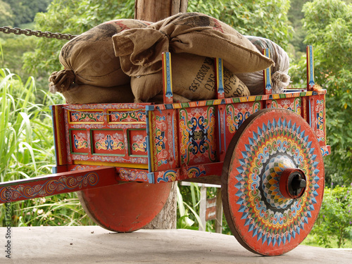 Costa Rican Ox Cart loaded with coffee bags