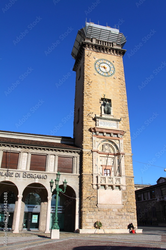 Fototapeta premium Historic tower bell, old town, Bergamo, Lombardy, Italy