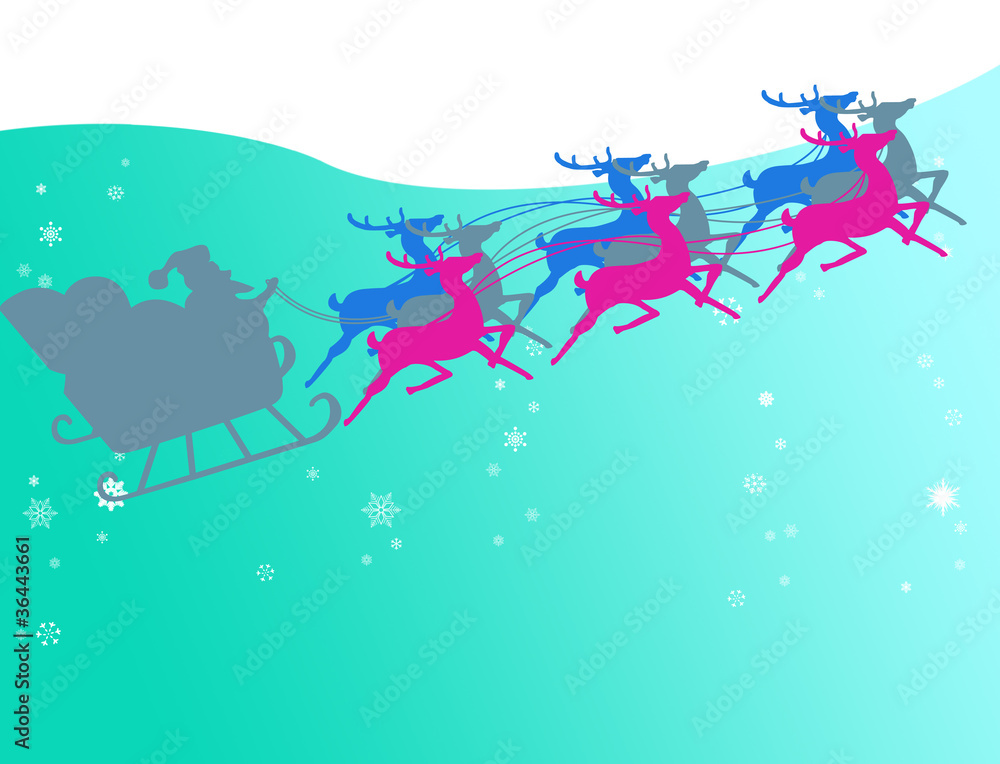 Sata claus with his sleigh run in to the snow sky