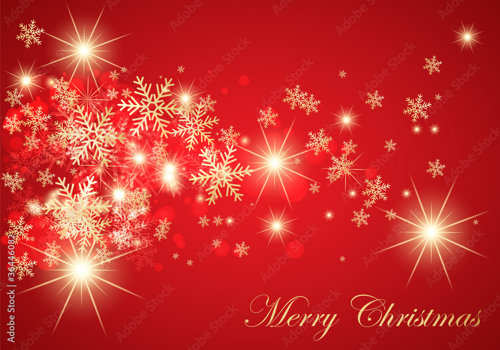 Abstract red winter background with glowing stars and snow Abstract red winter background with glowing stars and snow