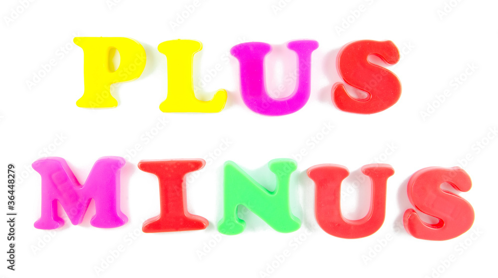 plus and minus written in fridge magnets plus and minus written in fridge magnets