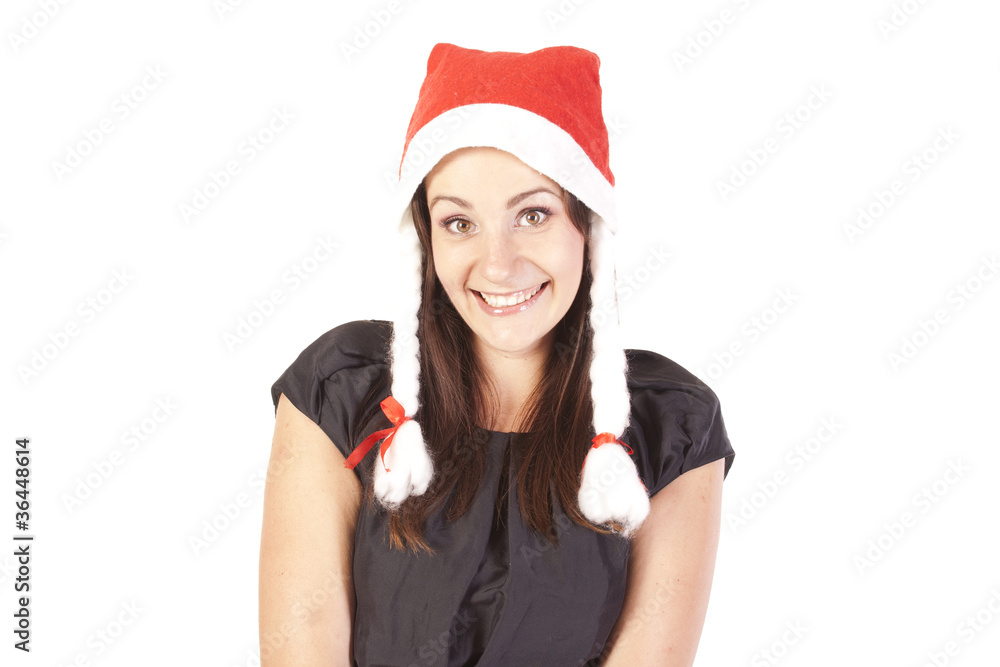 Pretty Santa girl over white background Pretty Santa girl over white background