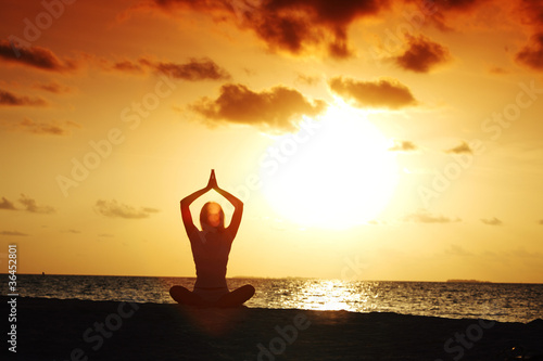 sunset yoga woman