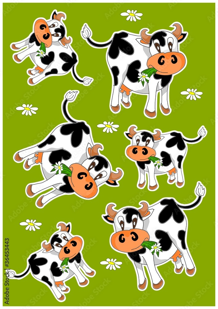 Crazy cows - green background with animals