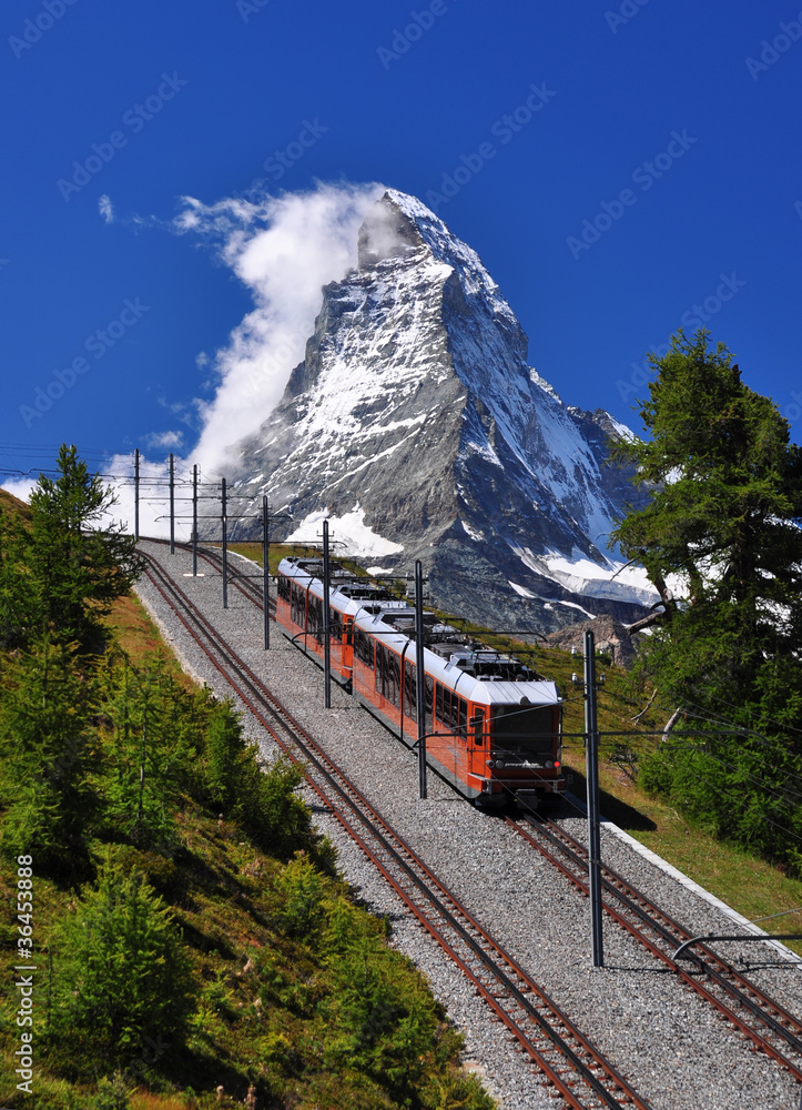 Matterhorn with railroad and train
