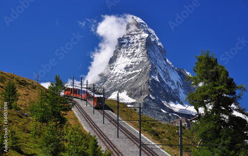 Matterhorn with railroad and train