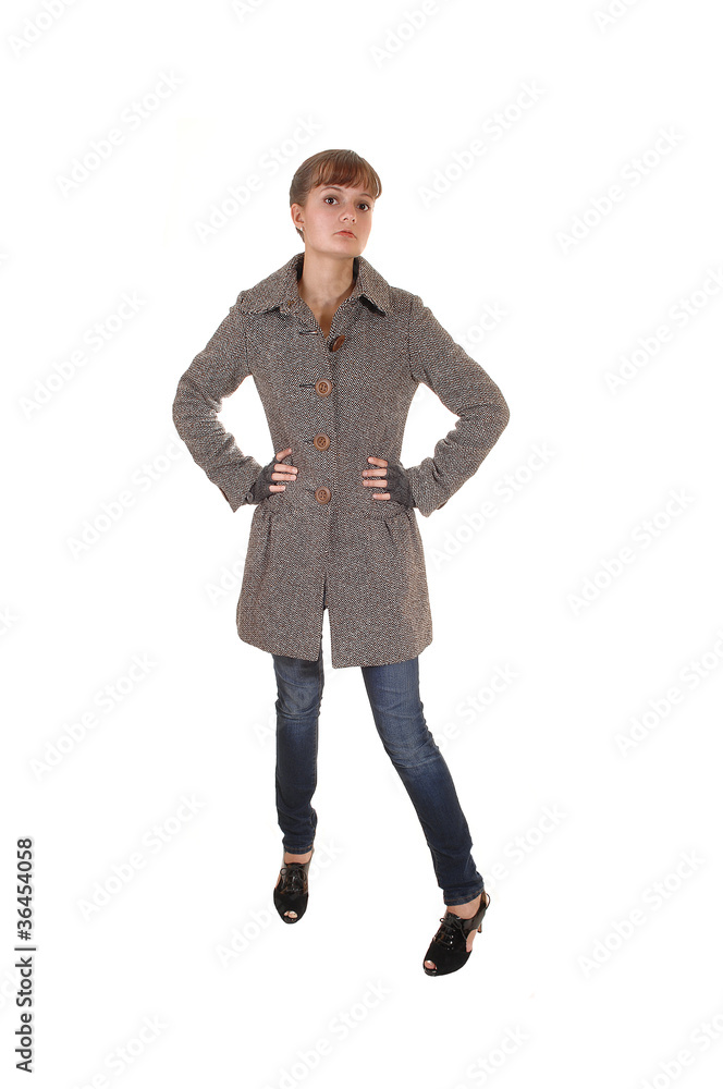 Fototapeta premium Girl in brown coat.