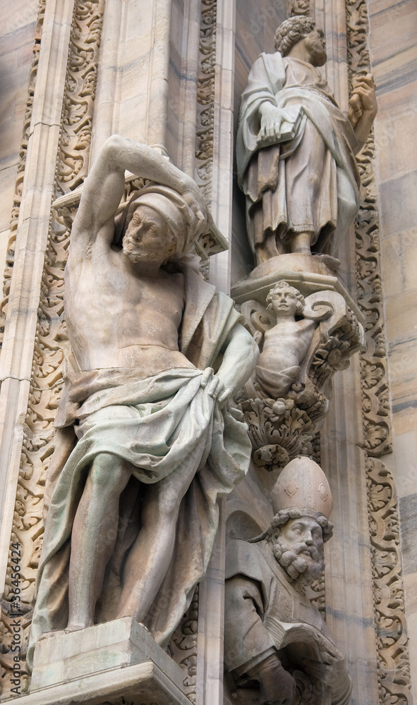 Sculptures on the cathedral in Milan, Italy