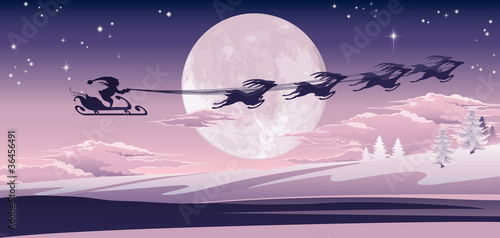 Santa flying in his sled