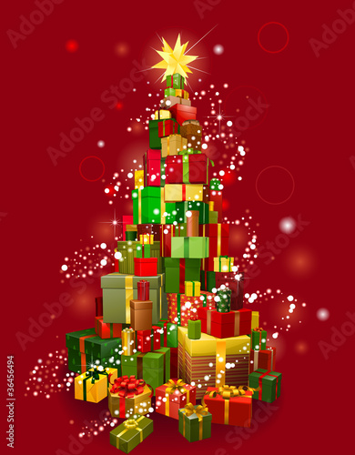 Christmas gift tree with red background