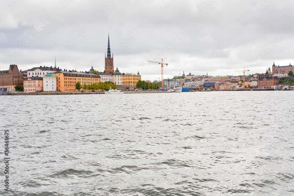 waterfront  and view on Knights church in Stockholm