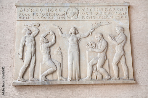 Photography Nobel memorial plaque on the wall in Stockholm City Hall