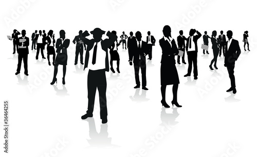 business people group and a confused man