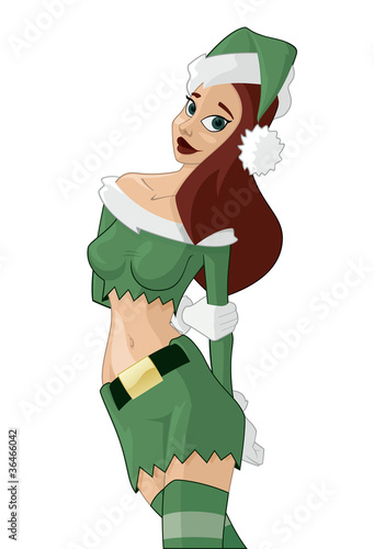 Sexy Santa's Helper Christmas Holiday Cartoon Vector Graphic Illustration