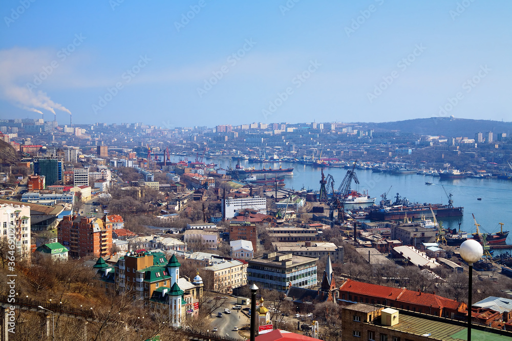 Vladivostok, port in the Golden Horn Bay, Russia