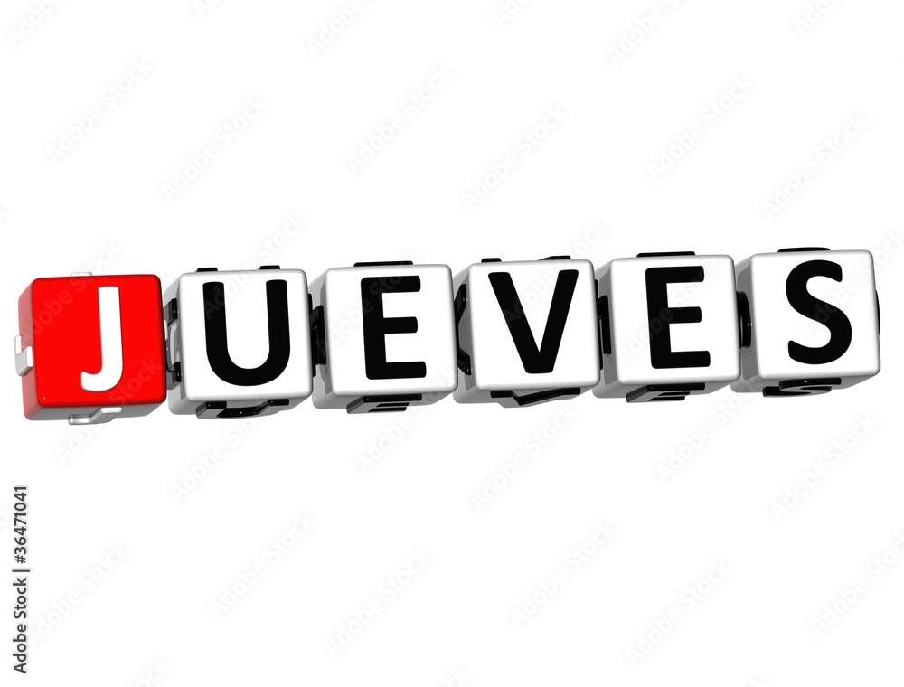 3D Jueves Block Text on white background