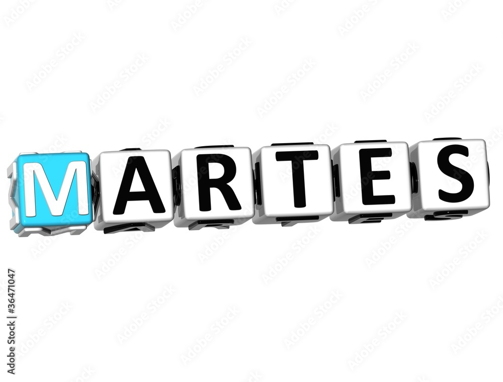 3D Martes Block Text on white background 3D Martes Block Text on white background