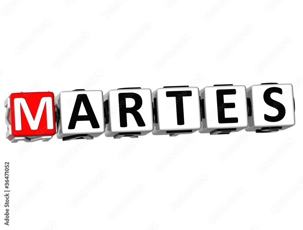 3D Martes Block Text on white background